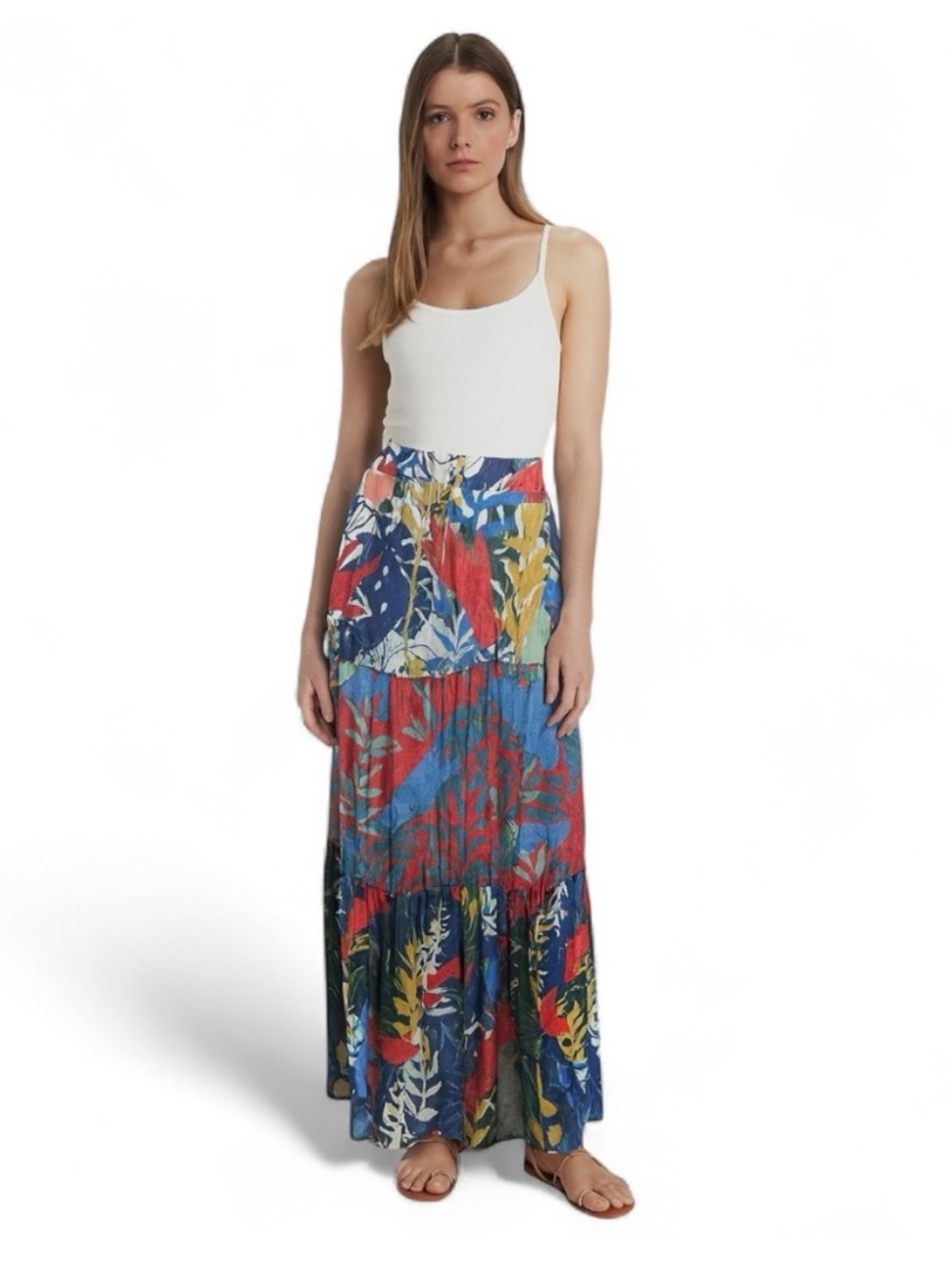 ANTHROPOLOGIE Hutch Vibrant Floral Printed Tiered Maxi Skirt Lined XL